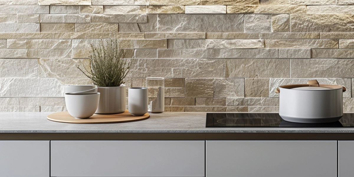 tiled wall in a small kitchen