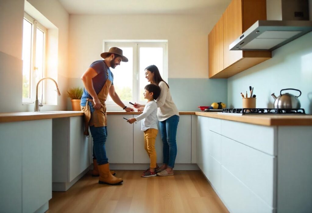 a family remodeling their kitchen for home value addition