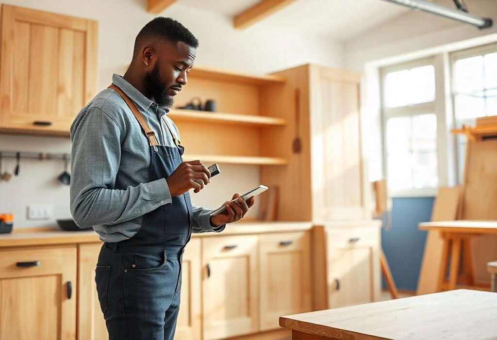 standard kitchen cabinet depth being measured with smart tools