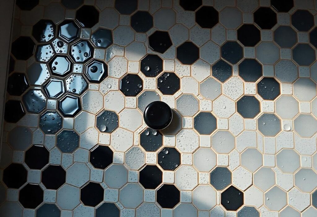 Hexagonal black and white tiles